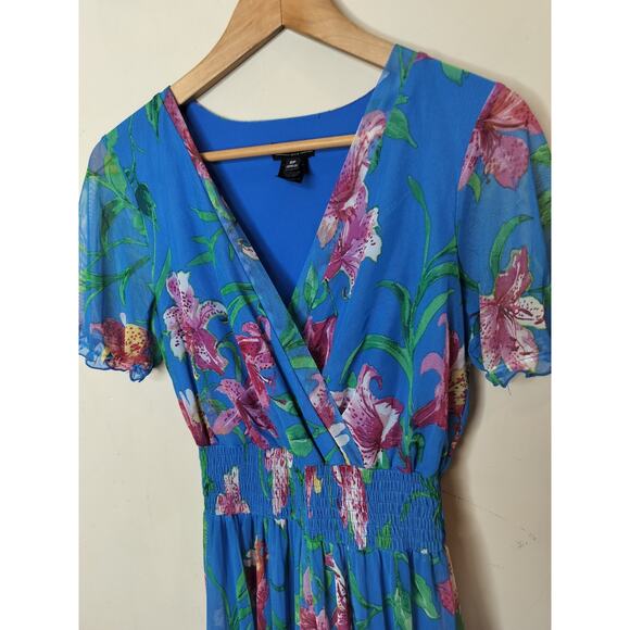 Kate & Lily Floral Maxi Dress Stretch Mesh Knit Surplice - Picture 6 of 10